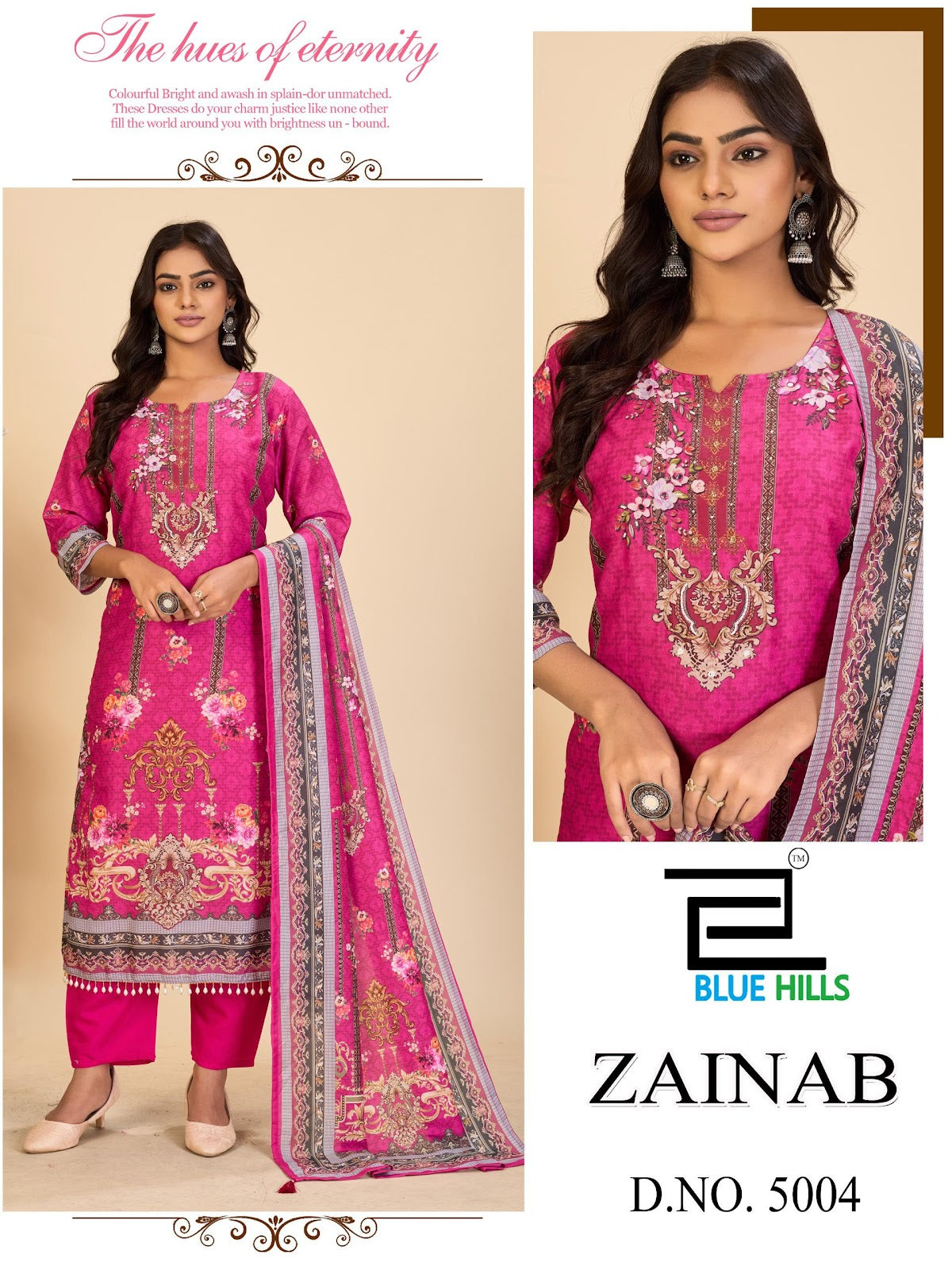 Zainab Vol 5 Blue Hills Poly Readymade Pant Style Suits Exporter Gujarat