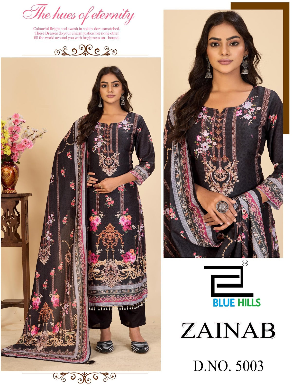 Zainab Vol 5 Blue Hills Poly Readymade Pant Style Suits Exporter Gujarat