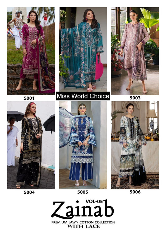 Zainab Vol 5 Miss World Choice Lawn Cotton Karachi Salwar Suits Exporter Gujarat