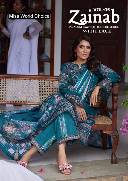 Zainab Vol 5 Miss World Choice Lawn Cotton Karachi Salwar Suits Exporter Gujarat
