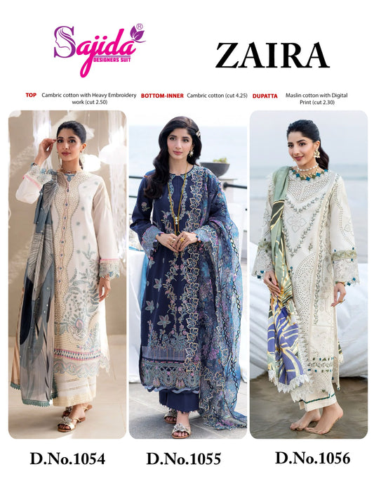 Zaira Sajida Cambric Cotton Pakistani Salwar Suits Exporter
