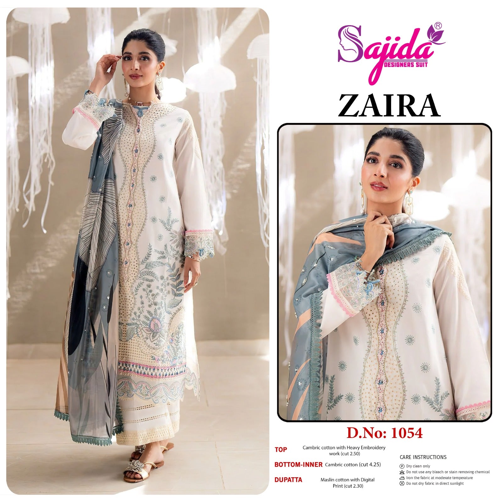 Zaira Sajida Cambric Cotton Pakistani Salwar Suits Exporter