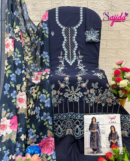 Zaira Sajida Cambric Cotton Pakistani Salwar Suits Exporter