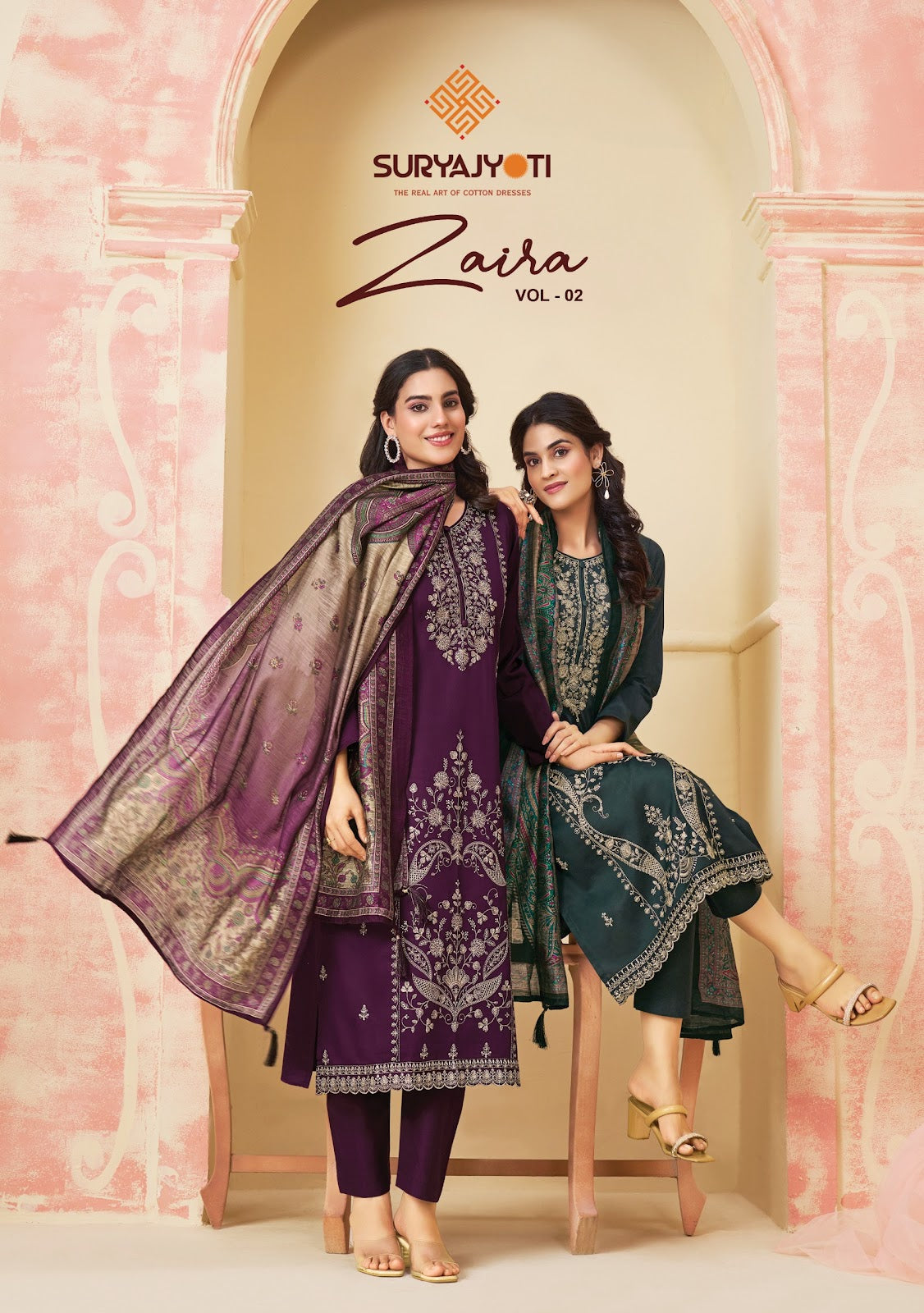 Zaira Vol 2 Suryajyoti Jaam Satin Pant Style Suits Wholesale Price