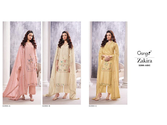 Zakira S2860 Ganga Bemberg Silk Plazzo Style Suits Wholesale