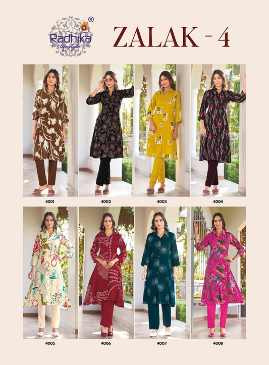 Zalak Vol 4 Radhika Lifestyle Reyon Co Ord Set Exporter Gujarat