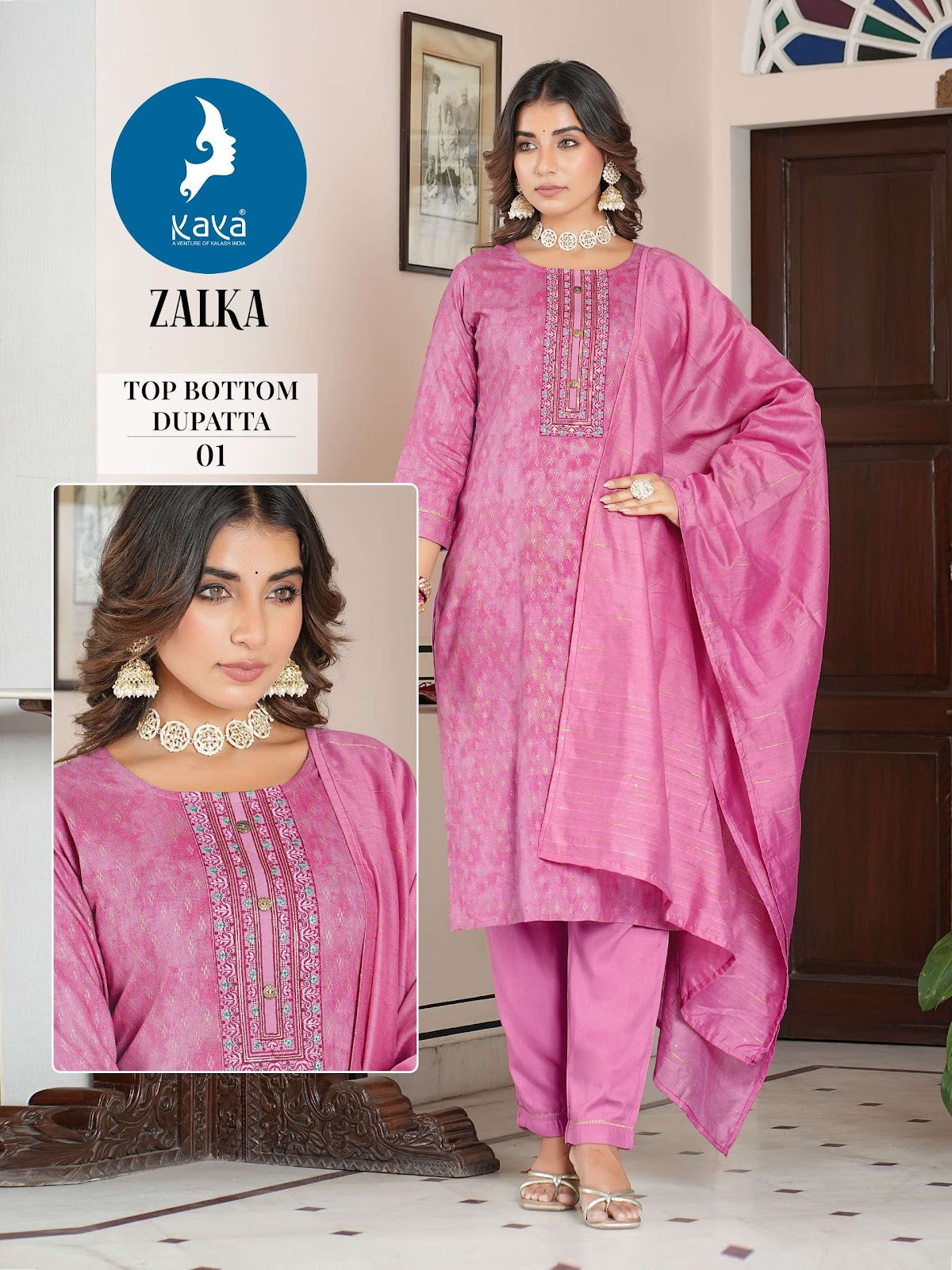 Zalka Kaya Reyon Readymade Pant Style Suits Wholesale Price