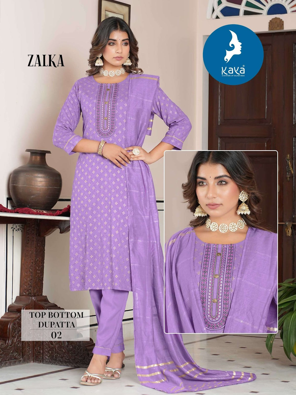 Zalka Kaya Reyon Readymade Pant Style Suits Wholesale Price
