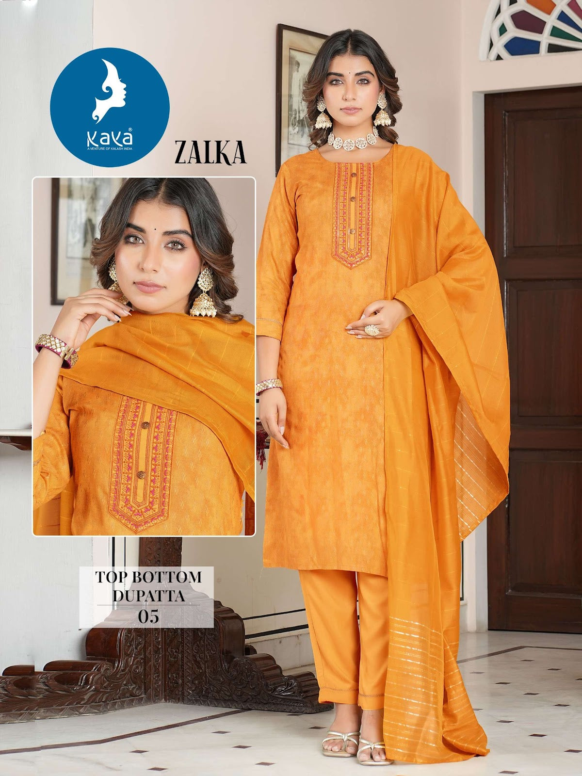 Zalka Kaya Reyon Readymade Pant Style Suits Wholesale Price