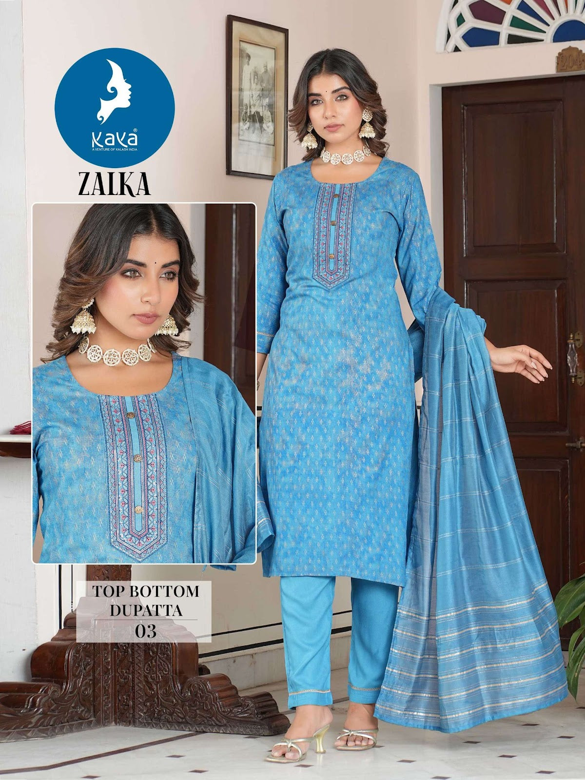 Zalka Kaya Reyon Readymade Pant Style Suits Wholesale Price