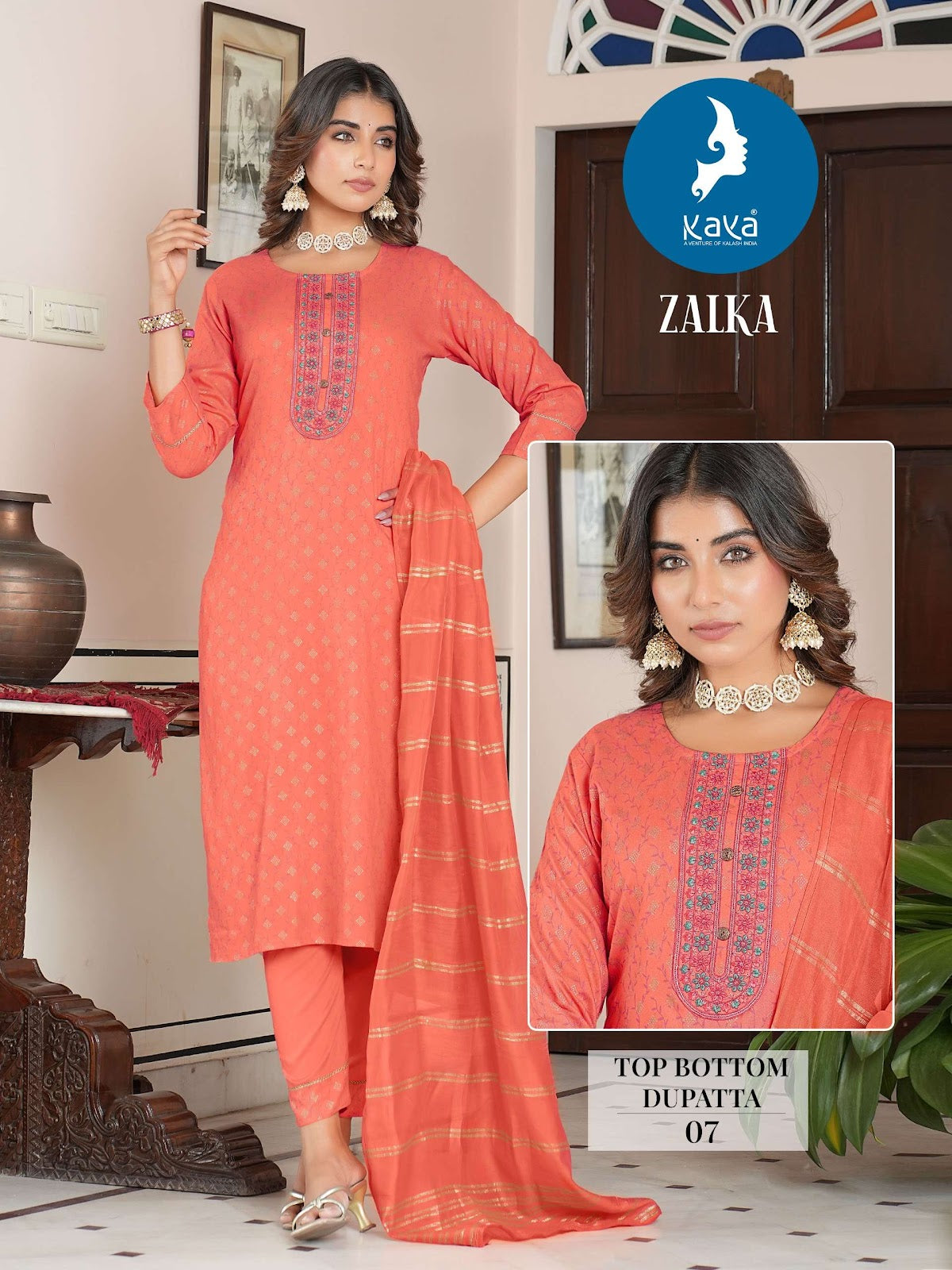 Zalka Kaya Reyon Readymade Pant Style Suits Wholesale Price