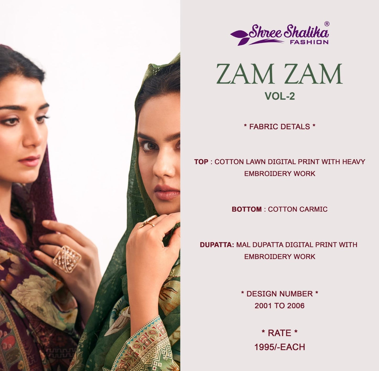 Zam Zam Vol 2 Shree Shalika Fashion Cotton Lawn Pant Style Suits Wholesale