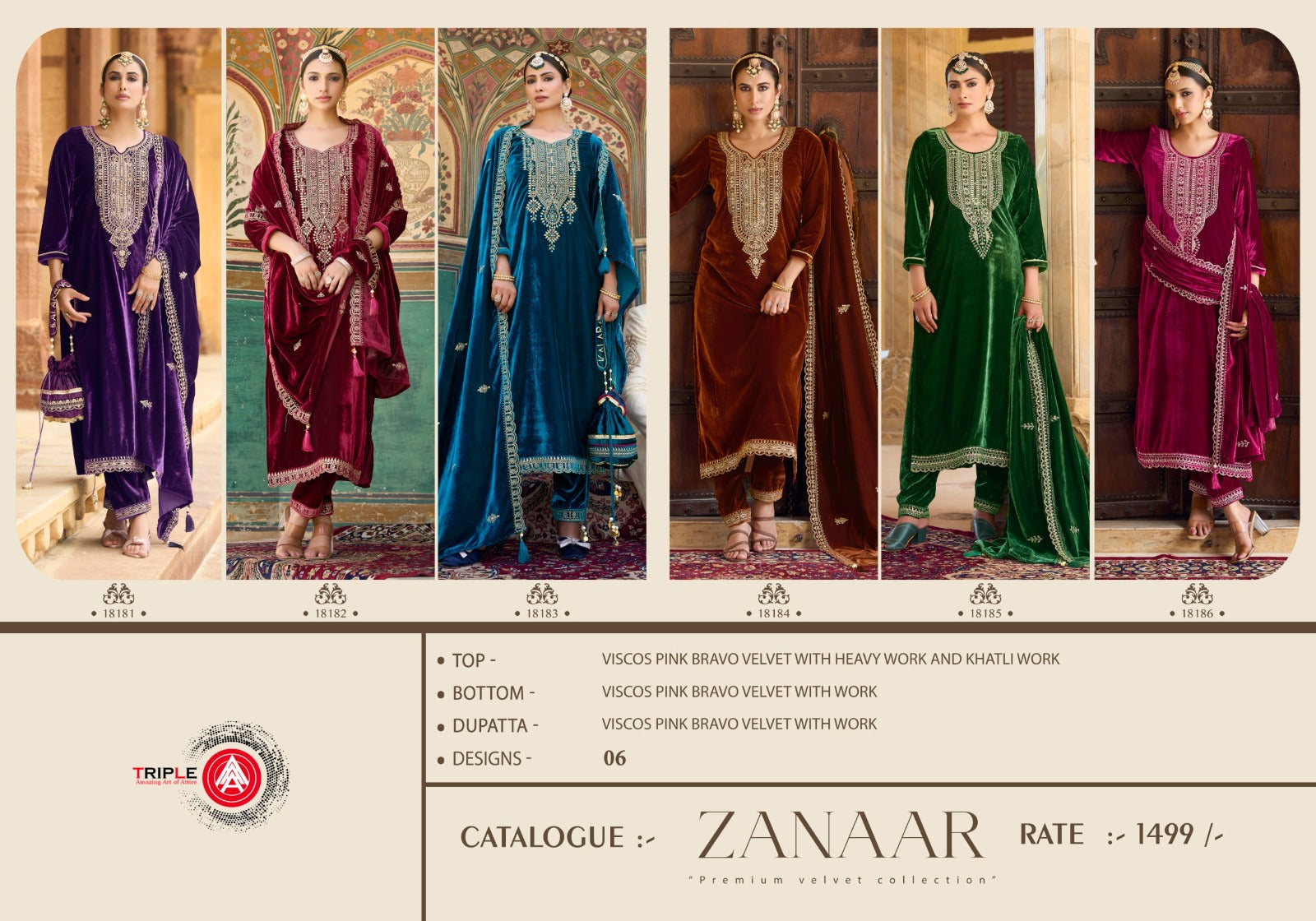 Zanaar Triple Aaa Viscose Velvet Suits Wholesaler India