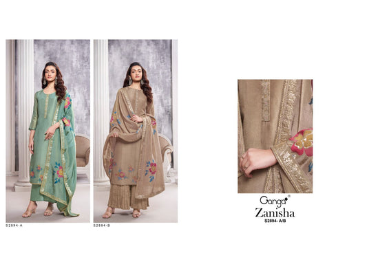 Zanisha S2894 Ganga Premium Bemberg Plazzo Style Suits Wholesale Price