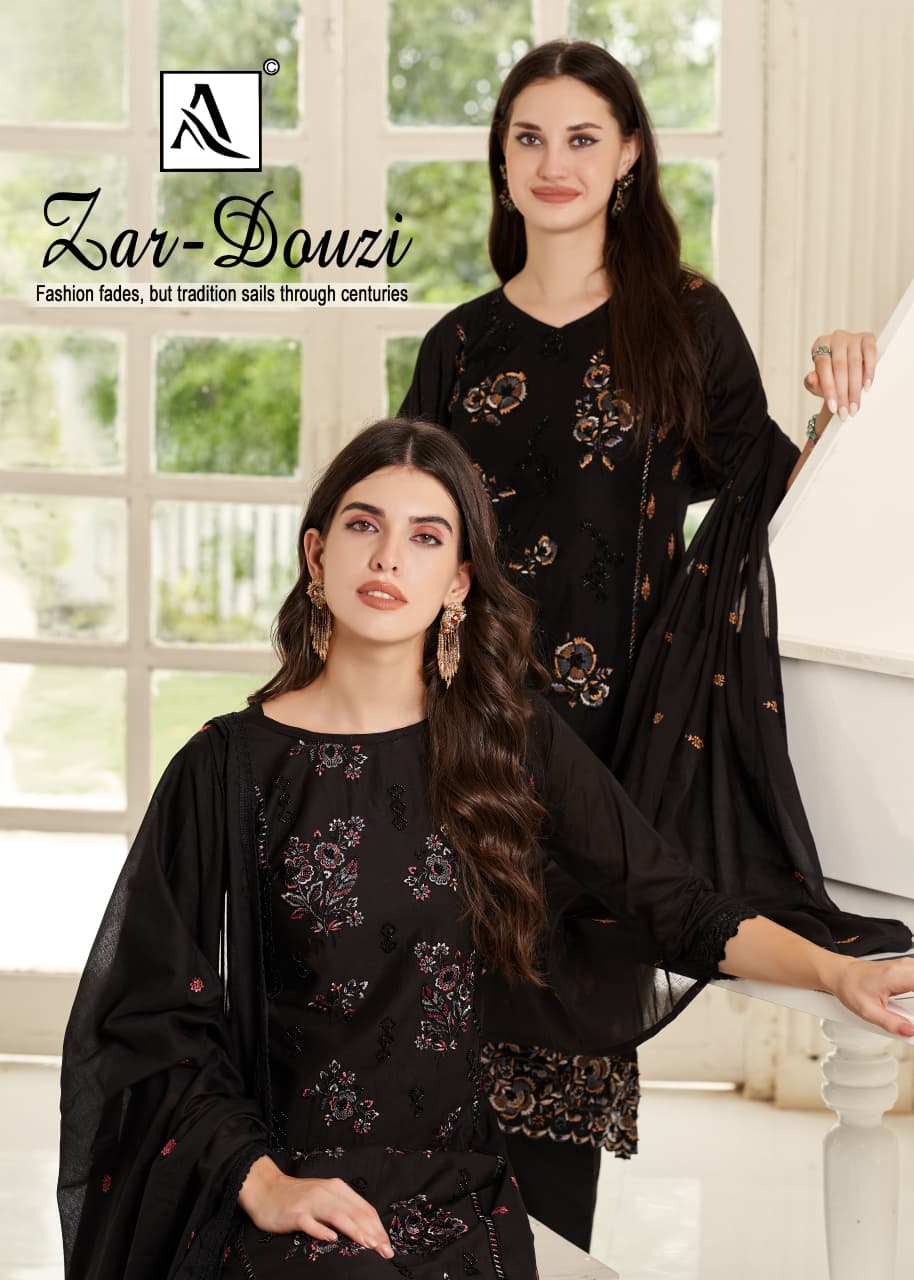 Zar-Douzi Black Special Alok Cambric Karachi Salwar Suits Manufacturer Gujarat