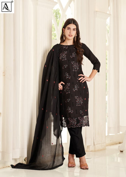 Zar-Douzi Black Special Alok Cambric Karachi Salwar Suits Manufacturer Gujarat