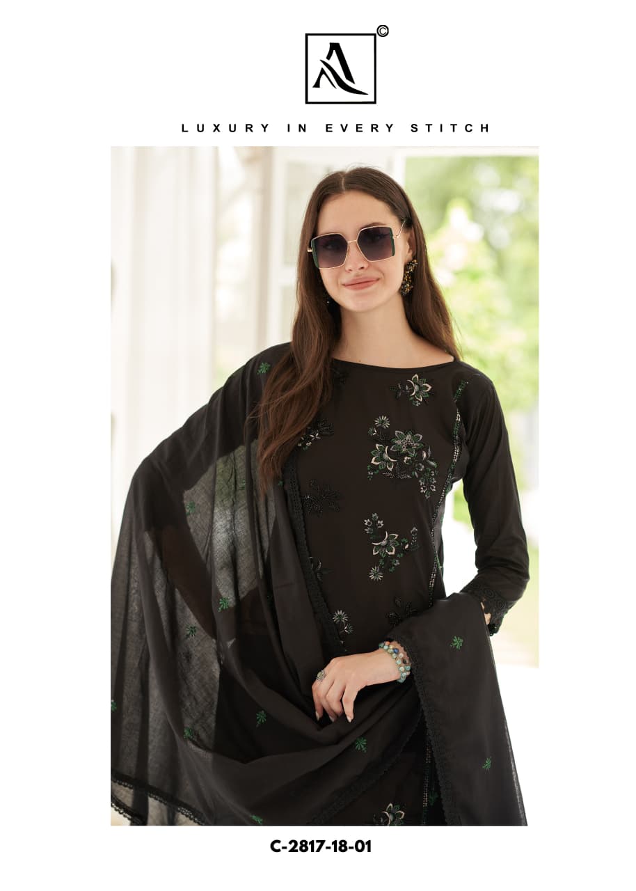 Zar-Douzi Black Special Alok Cambric Karachi Salwar Suits Manufacturer Gujarat