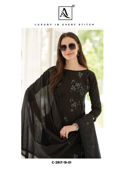 Zar-Douzi Black Special Alok Cambric Karachi Salwar Suits Manufacturer Gujarat
