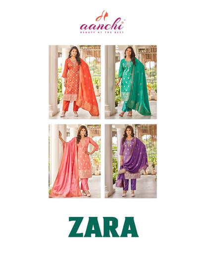 Zara Aanchi Jacquard Readymade Pant Style Suits Exporter India