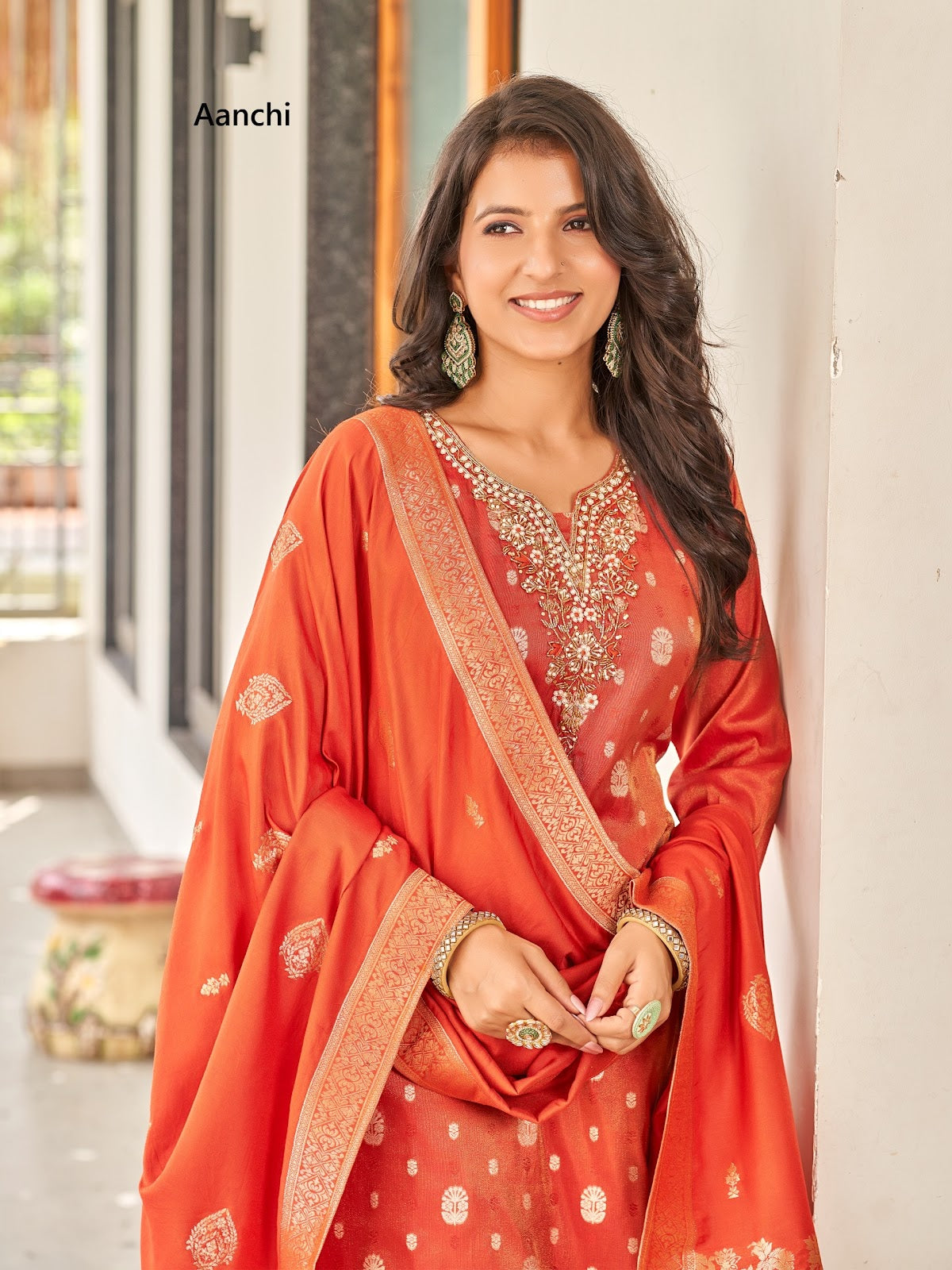 Zara Aanchi Jacquard Readymade Pant Style Suits Exporter India