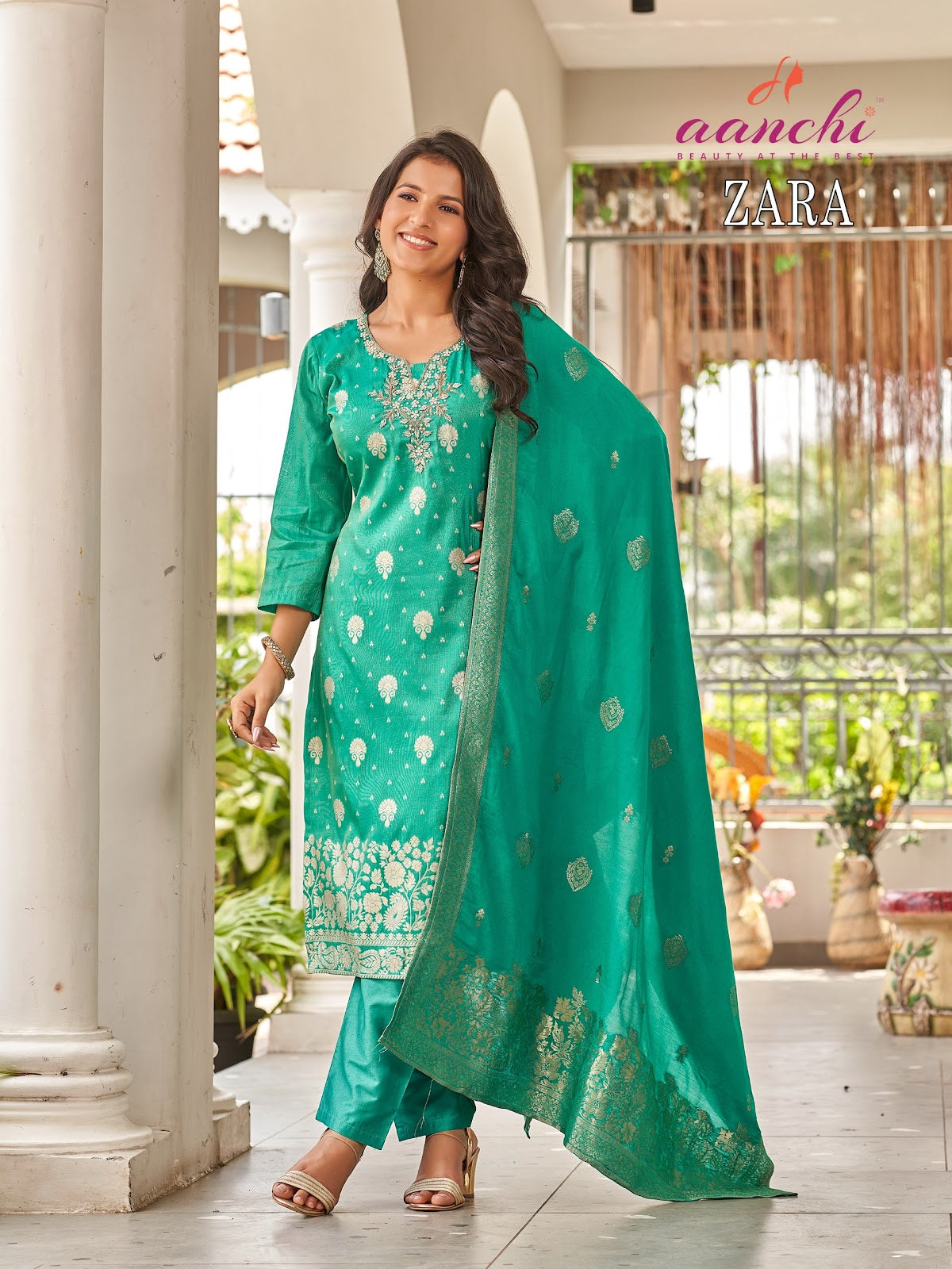 Zara Aanchi Jacquard Readymade Pant Style Suits Exporter India