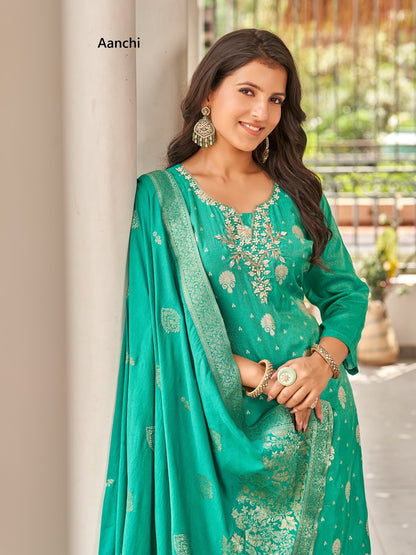 Zara Aanchi Jacquard Readymade Pant Style Suits Exporter India