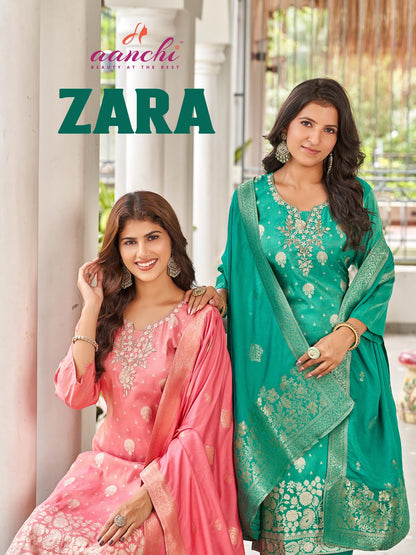 Zara Aanchi Jacquard Readymade Pant Style Suits Exporter India