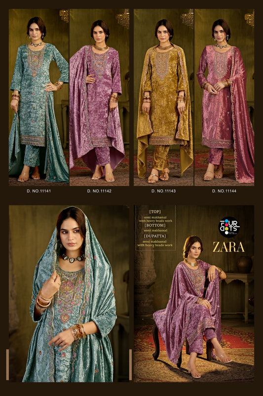 Zara Four Dots Makhamal Velvet Suits Manufacturer Ahmedabad