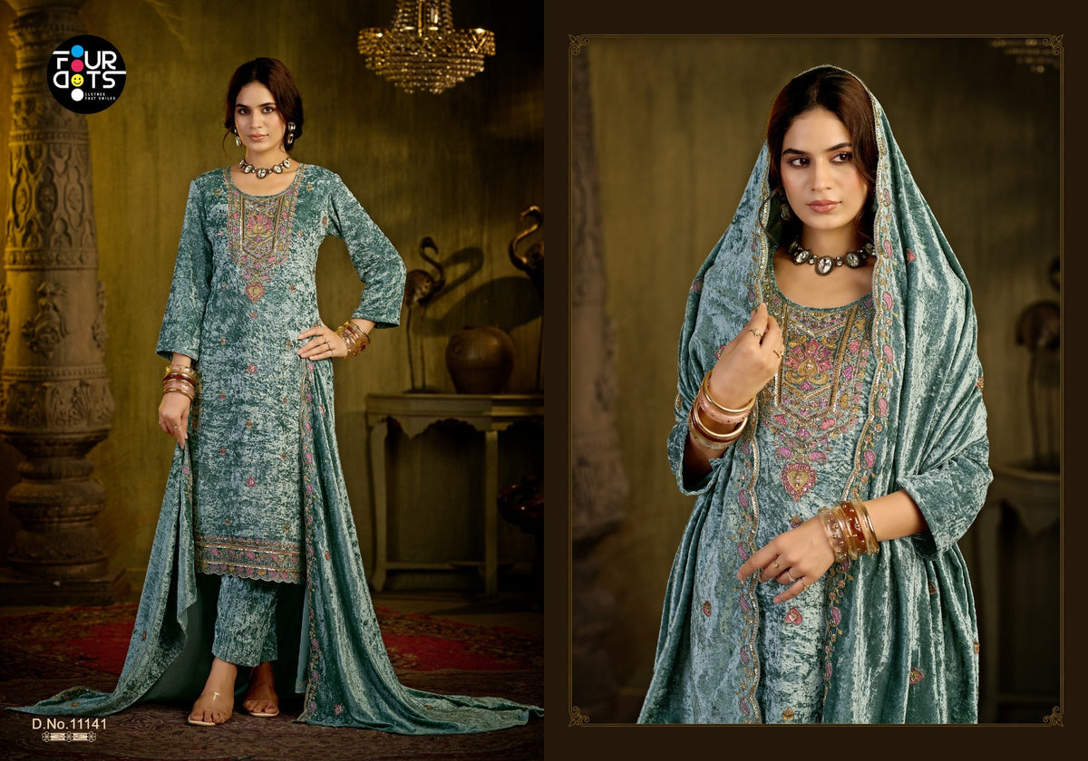 Zara Four Dots Makhamal Velvet Suits Manufacturer Ahmedabad