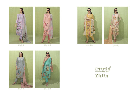 Zara Karachi Prints Jam Silk Pant Style Suits Supplier Gujarat