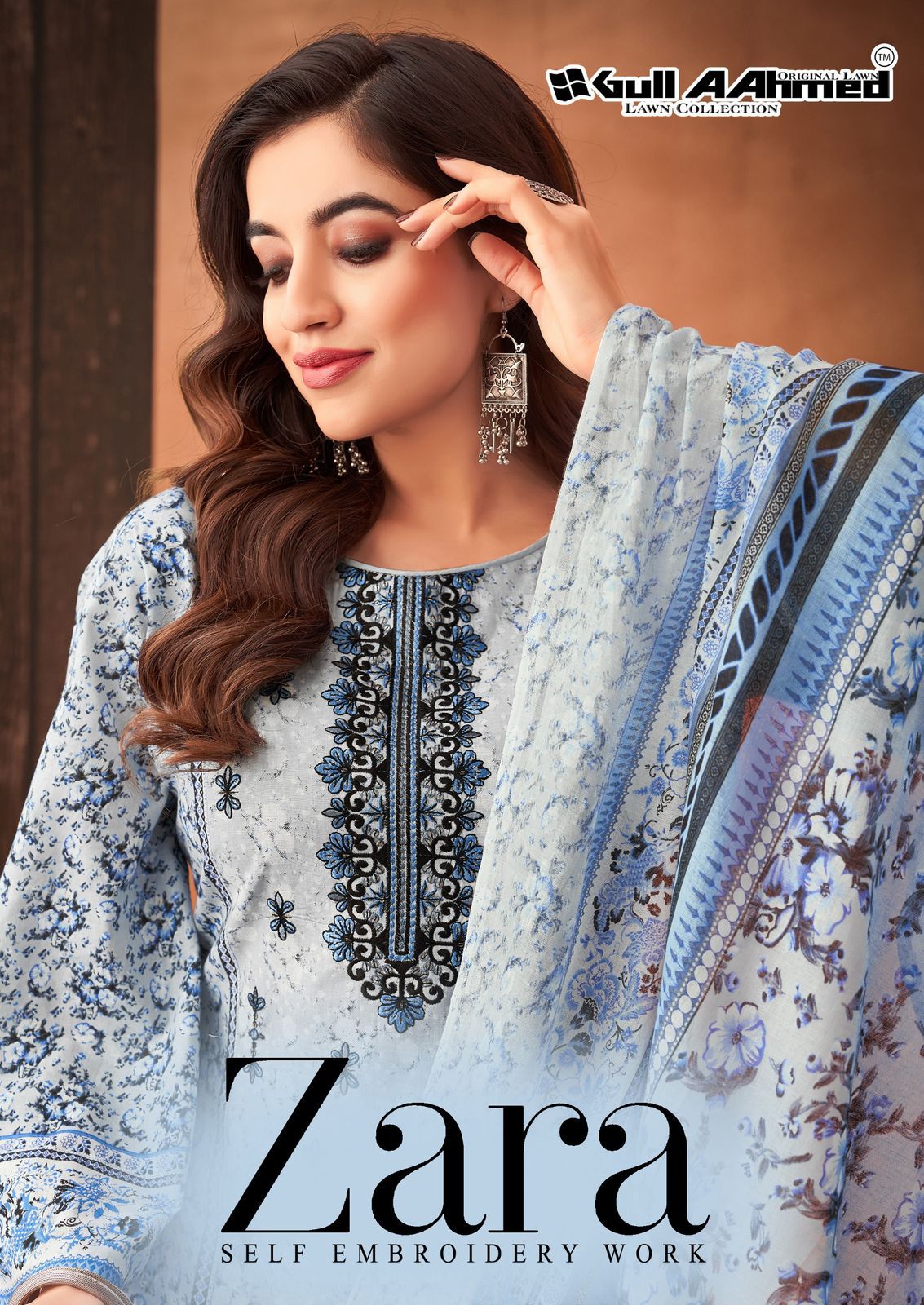 Zara Self Embroidery Work Gul Ahmed Lawn Karachi Salwar Suits Wholesale