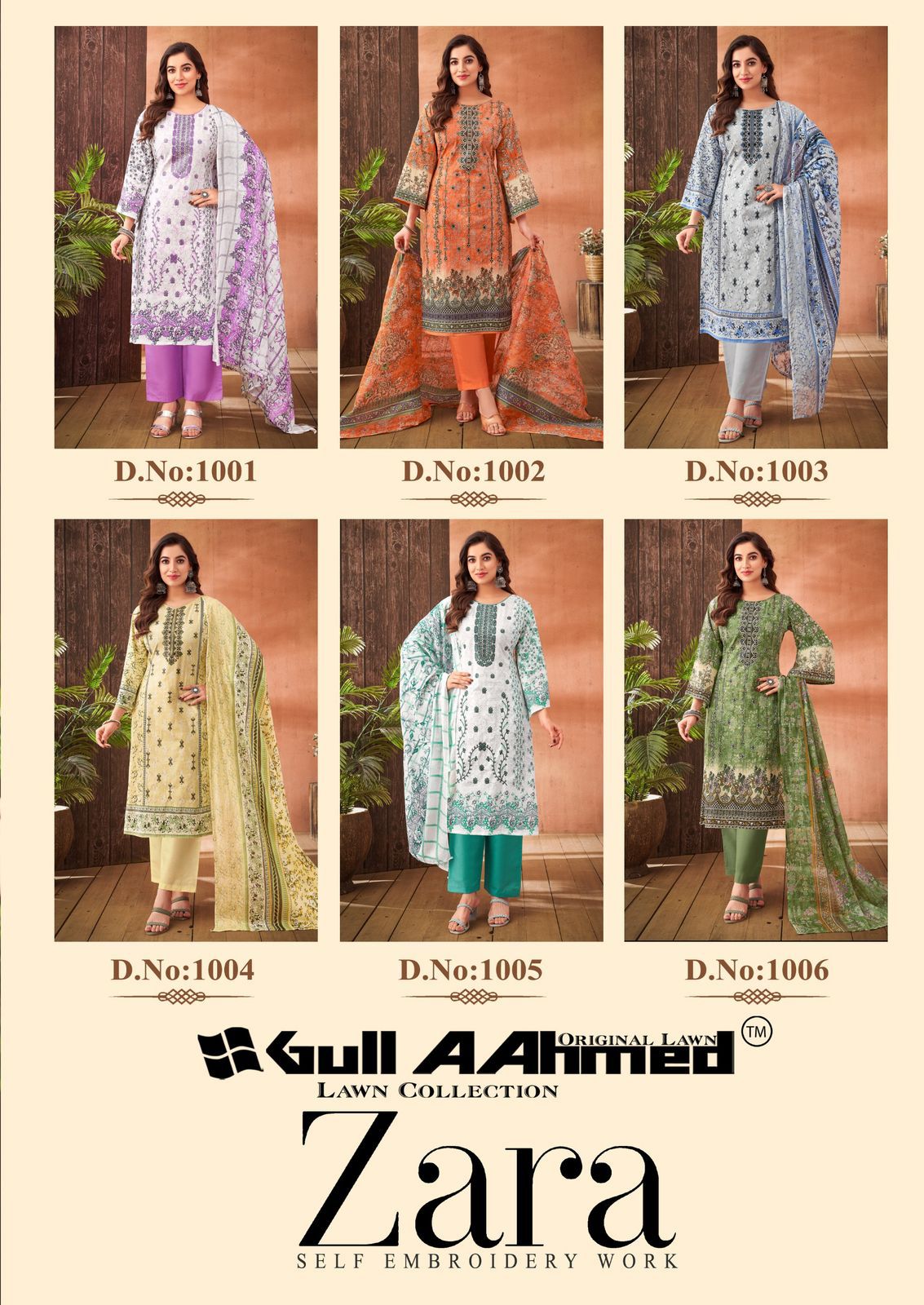 Zara Self Embroidery Work Gul Ahmed Lawn Karachi Salwar Suits Wholesale