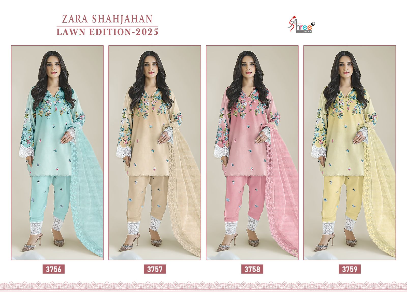 Zara Shahjahan Lawn Edition 2025 Shree Fabs Cotton Pakistani Patch Work Suits Supplier Gujarat