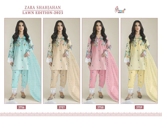 Zara Shahjahan Lawn Edition 2025 Shree Fabs Cotton Pakistani Patch Work Suits Supplier Gujarat