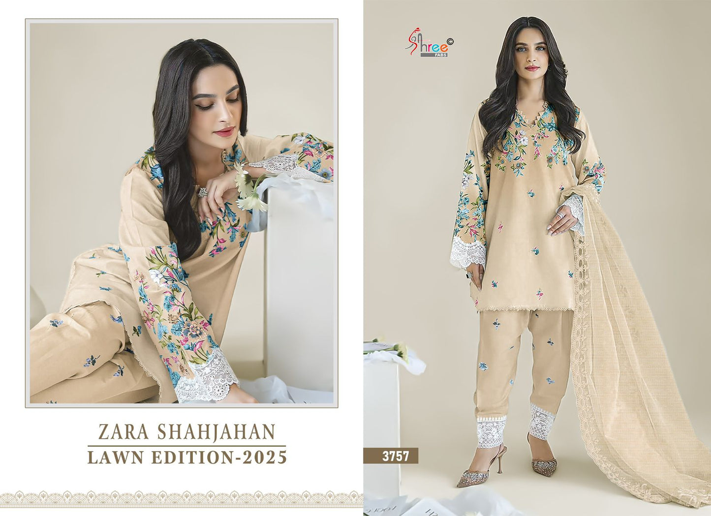 Zara Shahjahan Lawn Edition 2025 Shree Fabs Cotton Pakistani Patch Work Suits Supplier Gujarat
