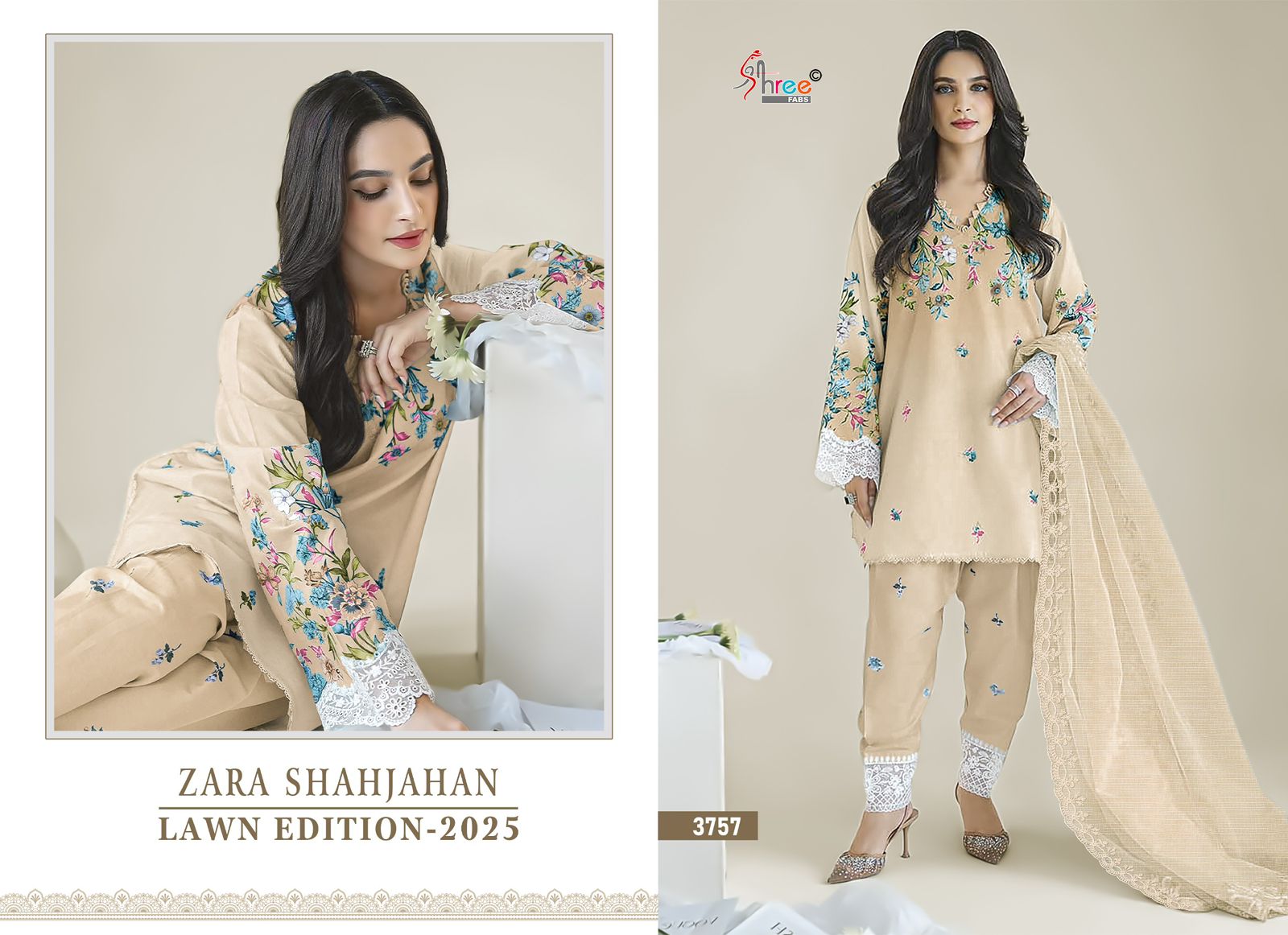 Zara Shahjahan Lawn Edition 2025 Shree Fabs Cotton Pakistani Patch Work Suits Supplier Gujarat
