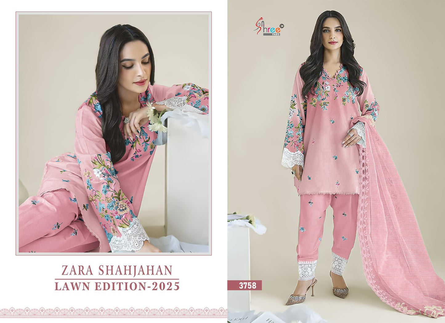 Zara Shahjahan Lawn Edition 2025 Shree Fabs Cotton Pakistani Patch Work Suits Supplier Gujarat