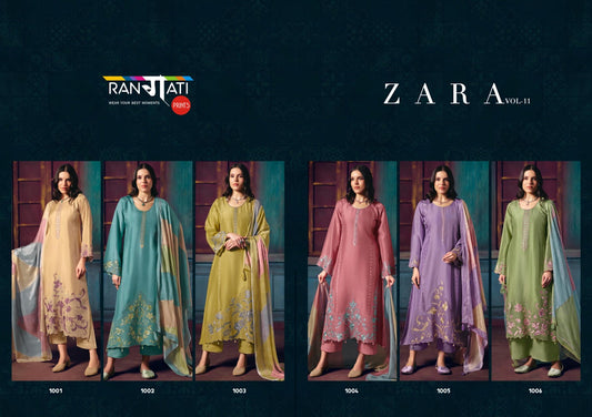 Zara Vol 11 Rangati Prints Russian Silk Pant Style Suits Wholesaler India