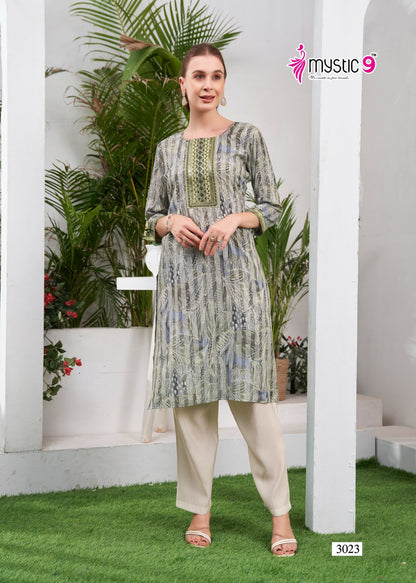 Zara Vol 1 Mystic 9 Reyon Knee Length Kurtis Exporter Ahmedabad