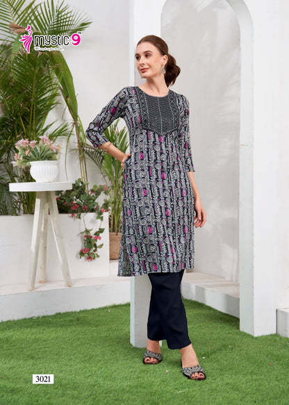 Zara Vol 1 Mystic 9 Reyon Knee Length Kurtis Exporter Ahmedabad
