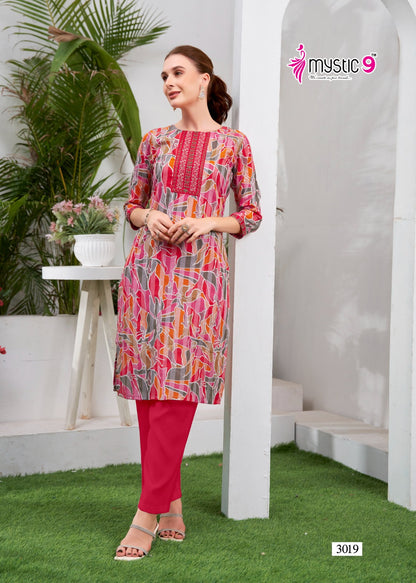 Zara Vol 1 Mystic 9 Reyon Knee Length Kurtis Exporter Ahmedabad