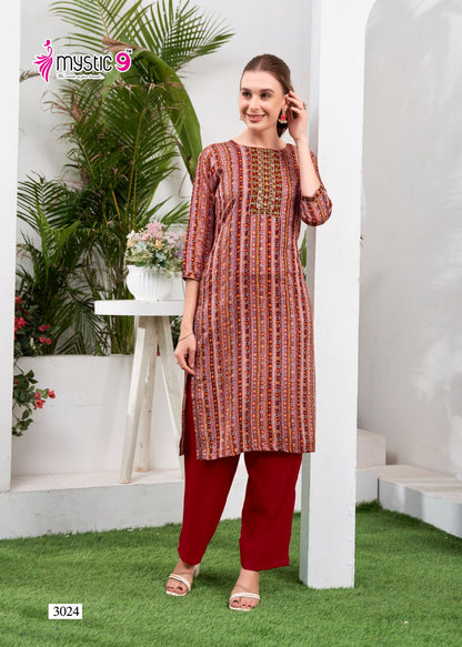 Zara Vol 1 Mystic 9 Reyon Knee Length Kurtis Exporter Ahmedabad