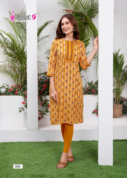 Zara Vol 1 Mystic 9 Reyon Knee Length Kurtis Exporter Ahmedabad