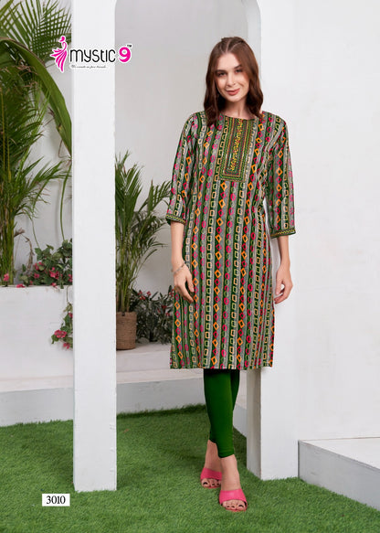 Zara Vol 1 Mystic 9 Reyon Knee Length Kurtis Exporter Ahmedabad