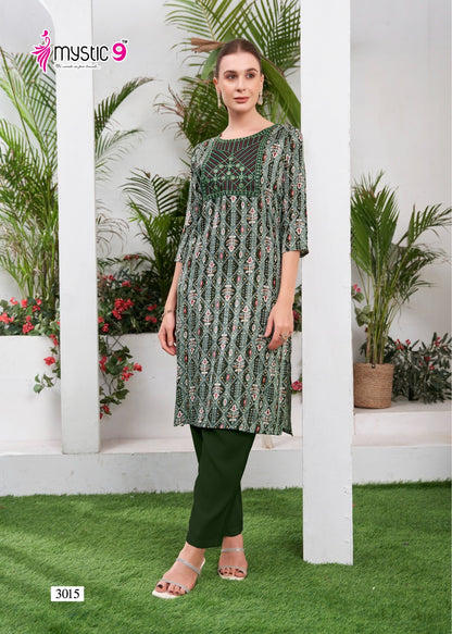 Zara Vol 1 Mystic 9 Reyon Knee Length Kurtis Exporter Ahmedabad
