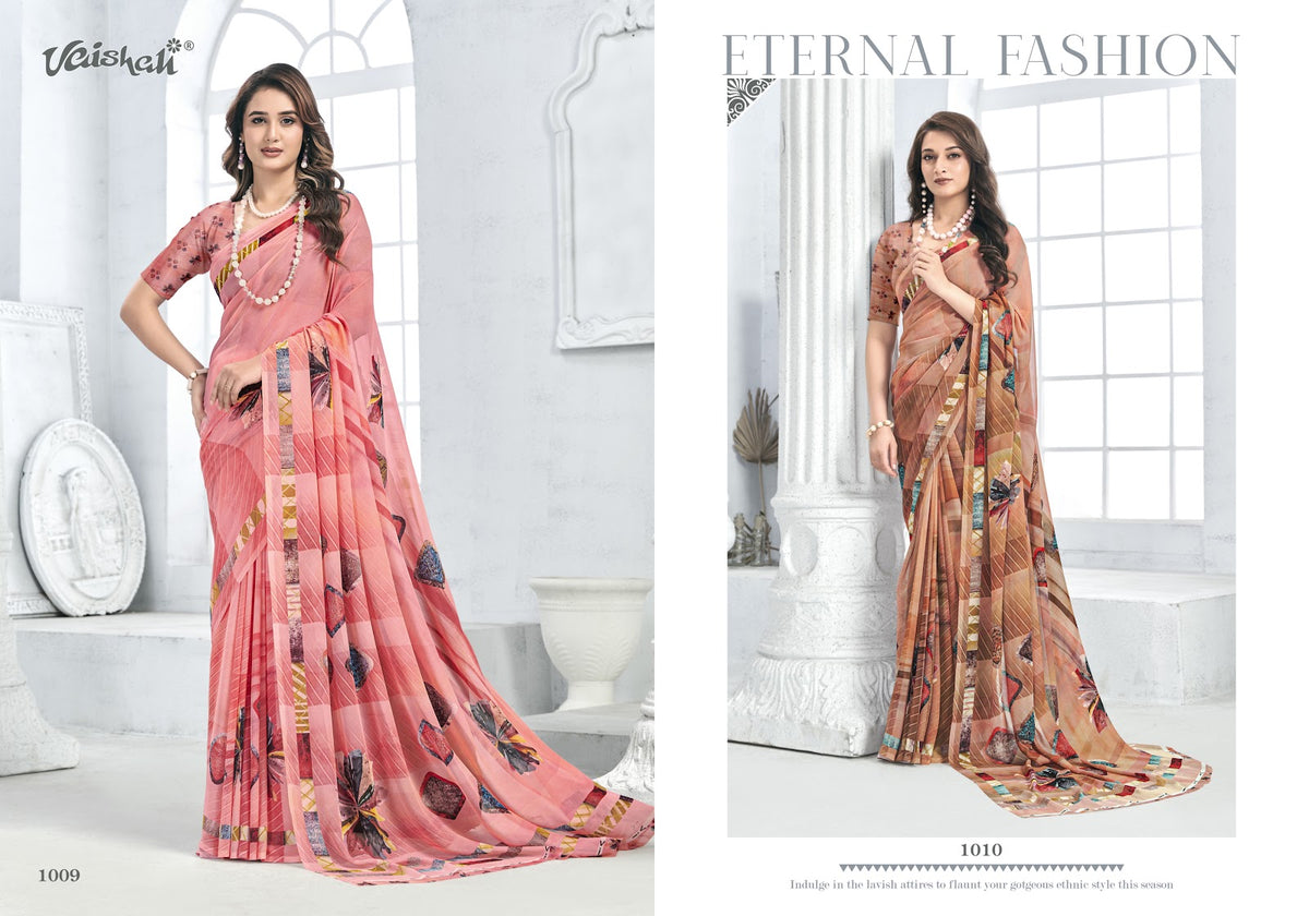 Zara Vol 1 Vaishali Fashions Pure Crape Sarees Wholesaler Ahmedabad