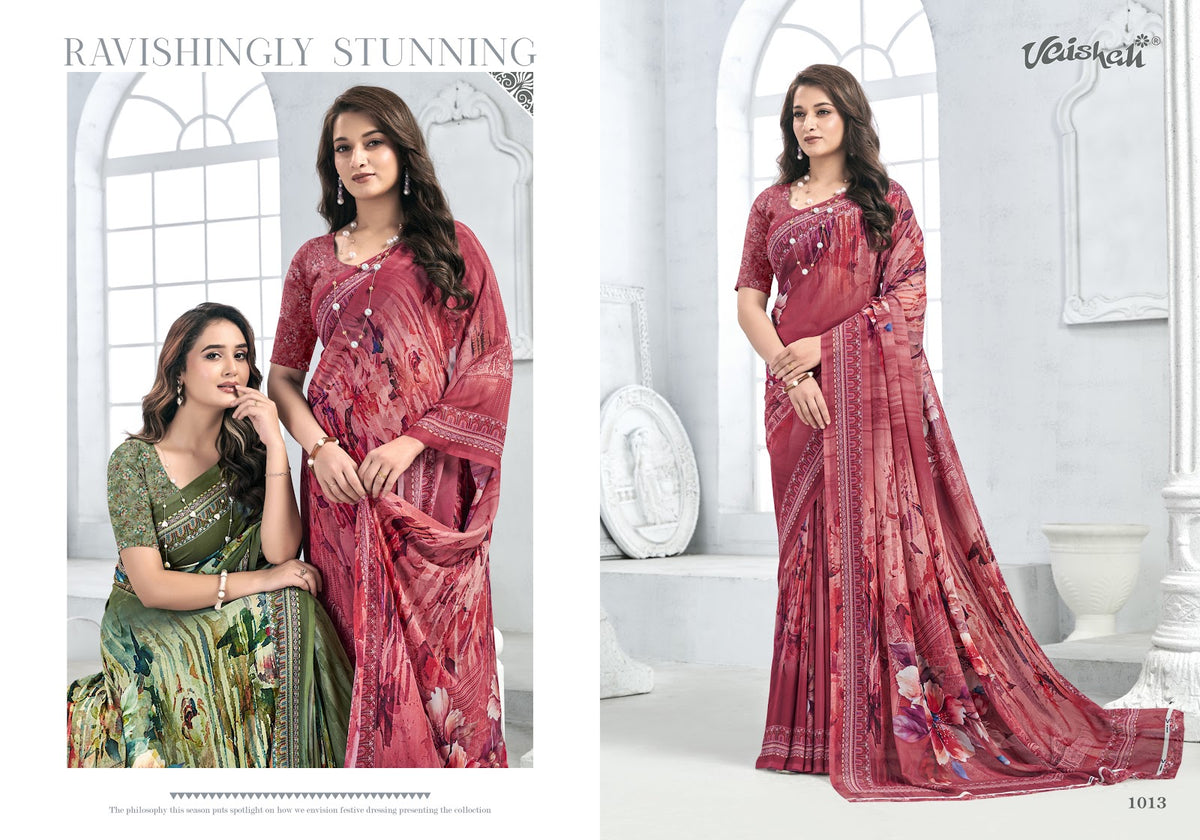 Zara Vol 1 Vaishali Fashions Pure Crape Sarees Wholesaler Ahmedabad