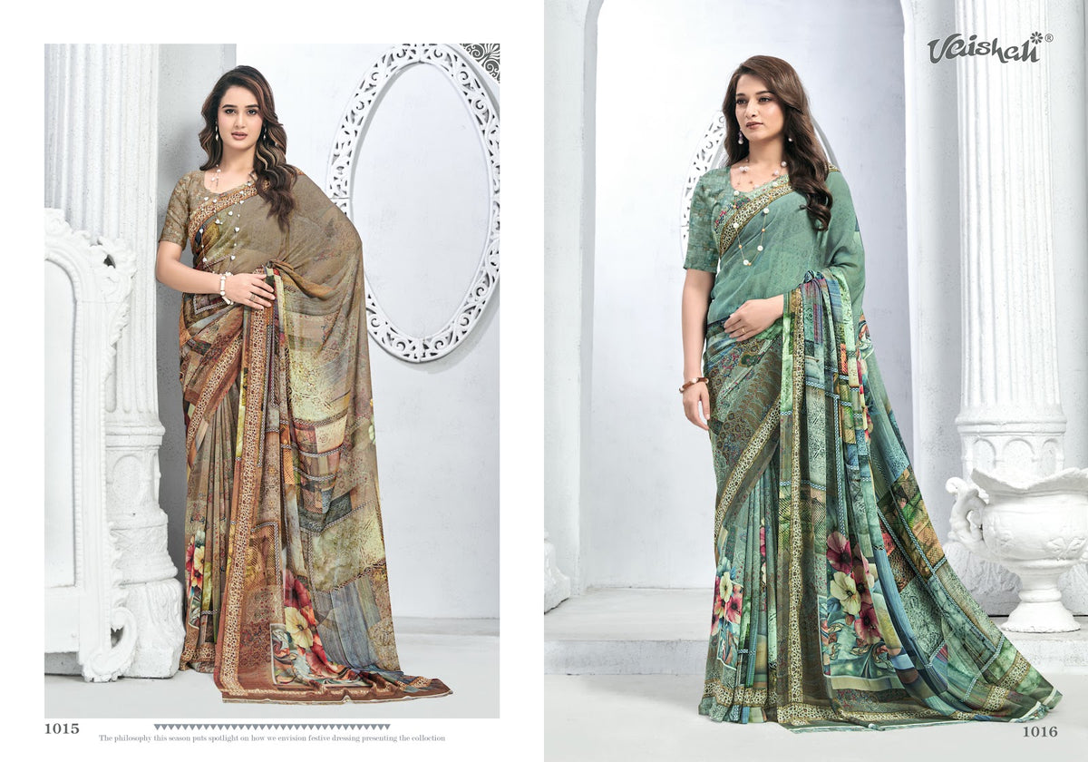 Zara Vol 1 Vaishali Fashions Pure Crape Sarees Wholesaler Ahmedabad