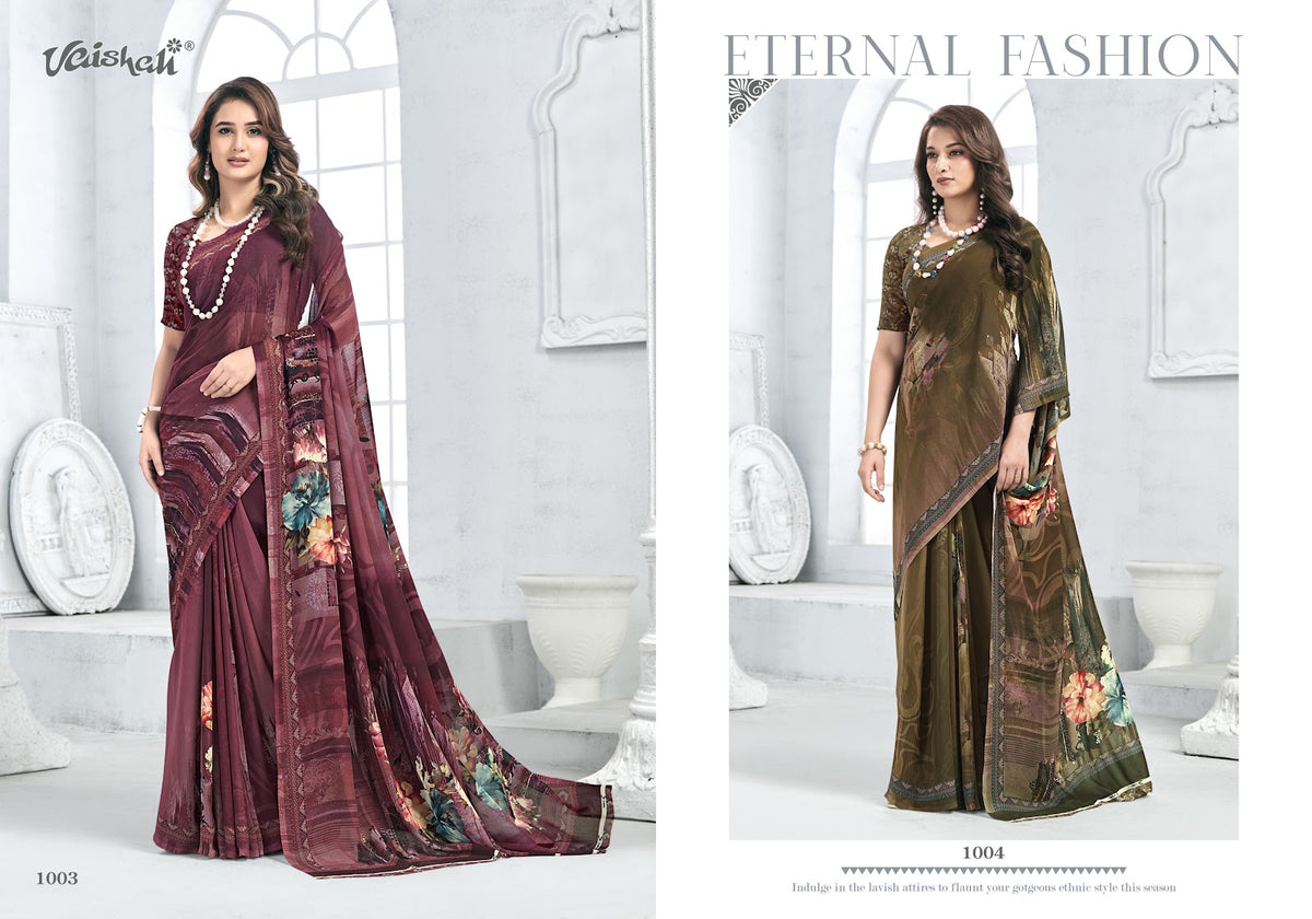 Zara Vol 1 Vaishali Fashions Pure Crape Sarees Wholesaler Ahmedabad