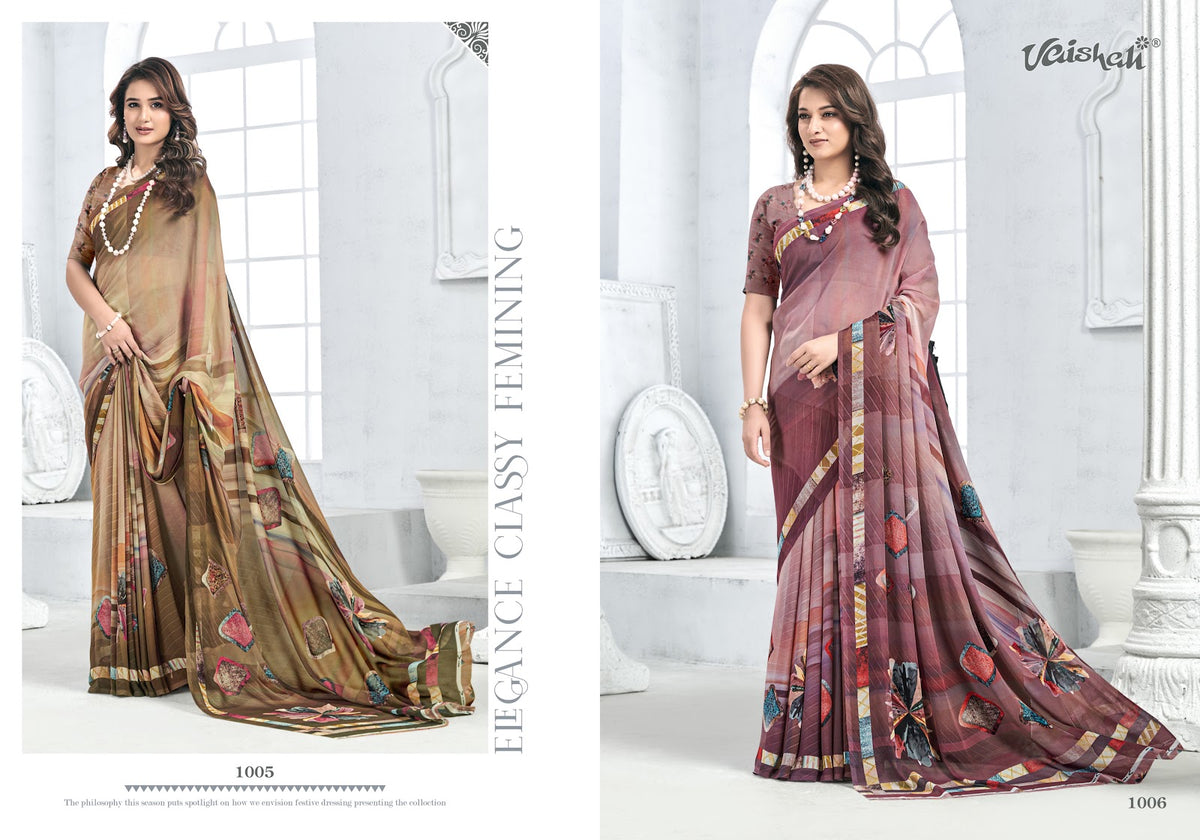 Zara Vol 1 Vaishali Fashions Pure Crape Sarees Wholesaler Ahmedabad